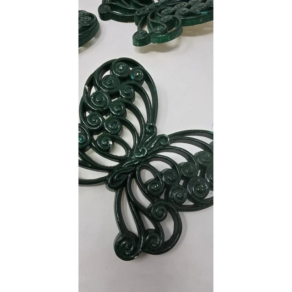 Vtg green burwood‎ butterflies wall decor retro MCM hanging fairycore set Of 3